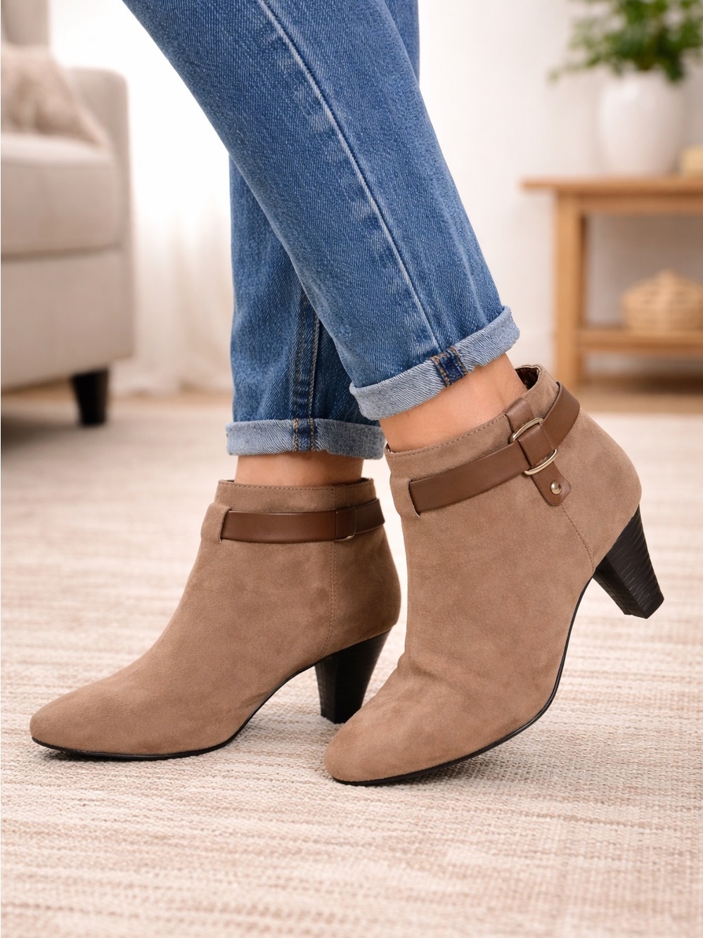 Faux Suede Low Heeled Booties